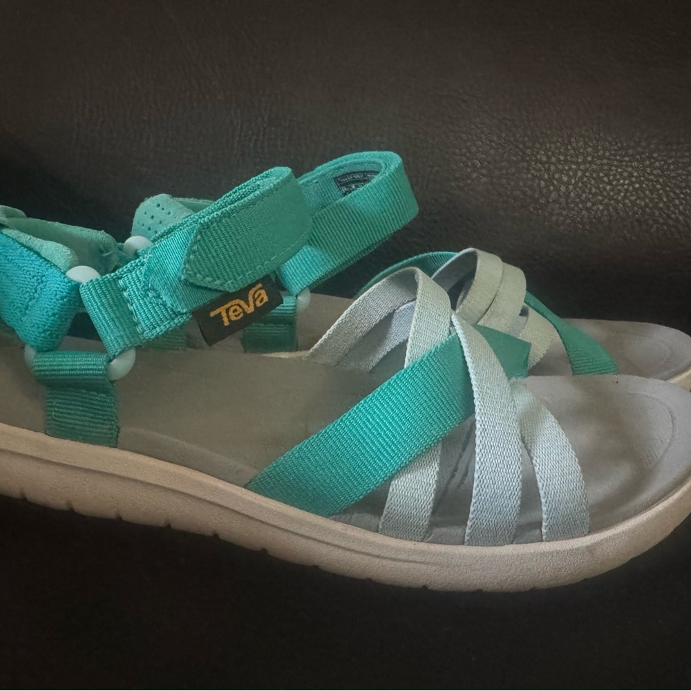 Teva Aqua and Light Gray Strappy Sandals